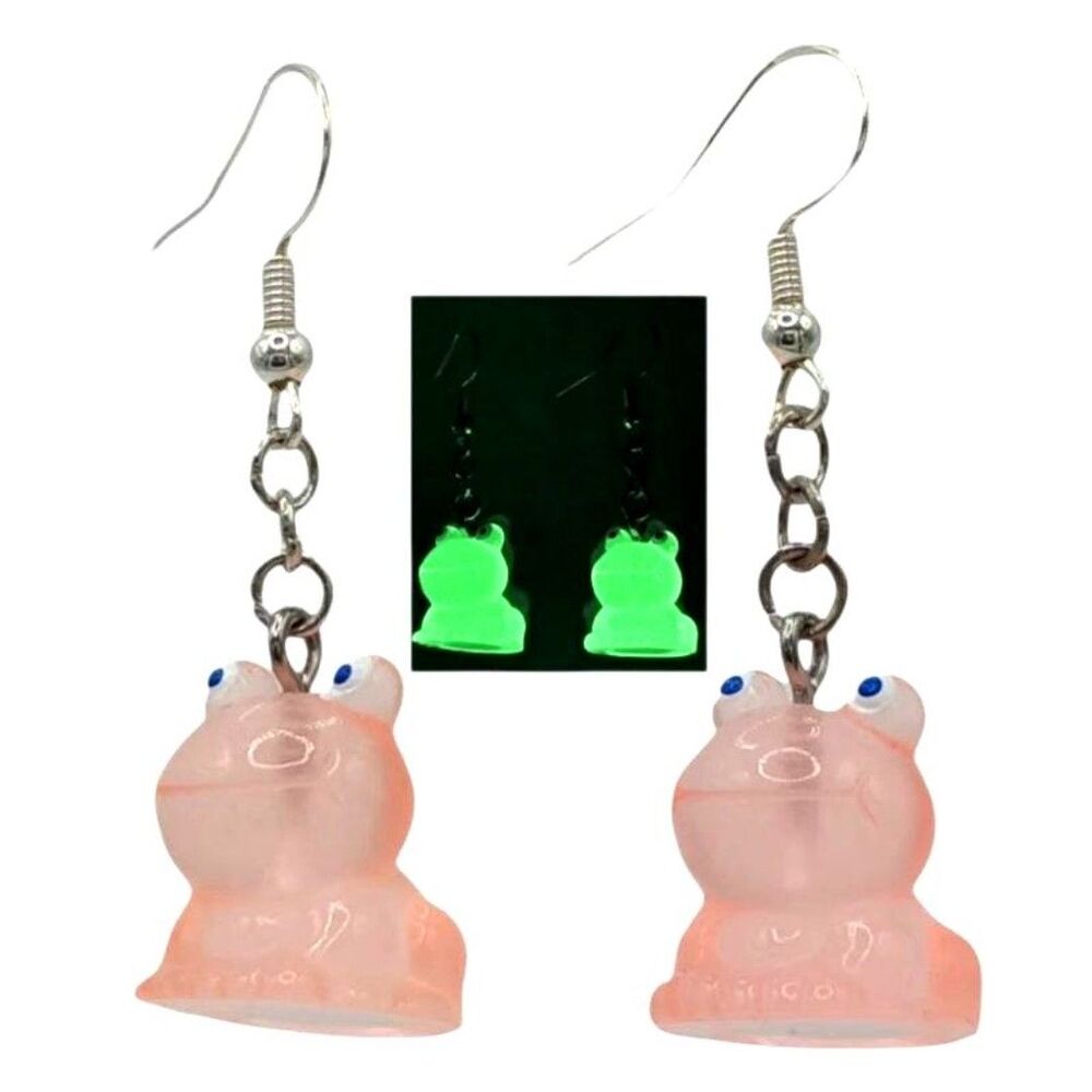 Glow in the Dark Frog Earrings Fashion Jewelry Dangle kids Kawai party rave edm